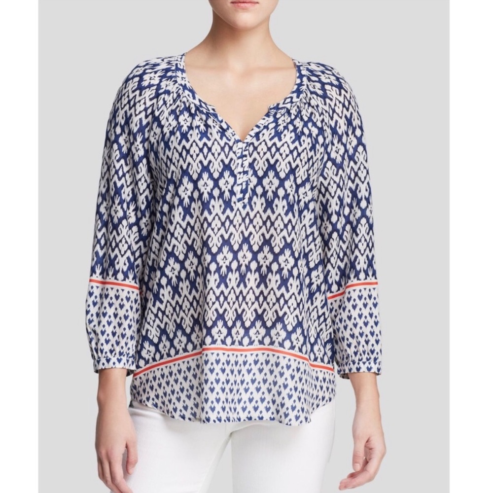 BeachLunchLounge blue Sonya IKAT print peasant blouse